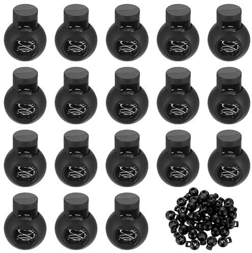 90 Pcs Bloque Lacets, Bouchon de Cordon en Plastique, Stop Cordon Couture, Arret de Cordon Lacet à Trou Unique, Serrures à Ressort Extrémités pour Cordons de Serrage Cordes Sacs à Dos, Noir