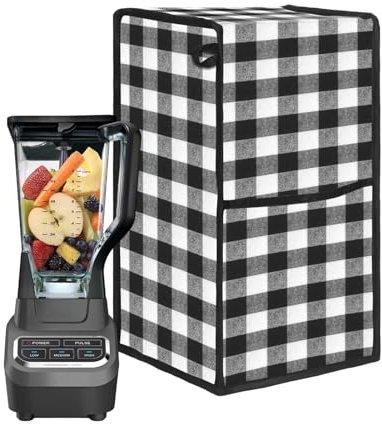 Dust-Proof Blender Cover - Kitchen Appliance Shield, Cotton Dust Protector | Blender Cover with Large Pocket, Storage Cover Black Grid Dust Cover for Blenders, Guards Against Stains and Debris