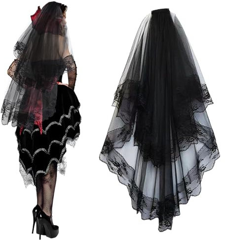 Tutukyle Schwarzer Schleier Halloween Schleier Schwarz Brautschleier Halloween Stirnband Tag Der Toten Accessoires Dia de los Muertos Haarreif für Fasching Cosplay Party Halloween Kostüm Damen