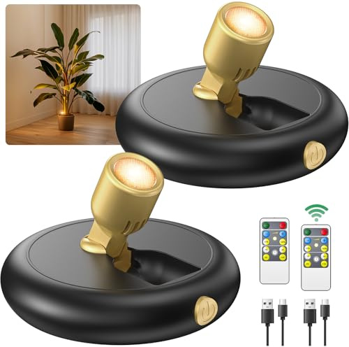 Ler0ktr Rechargeable Battery LED Spotlight Indoor: Wireless Mini Art Accent Spot Lights with Timer Remote - Small Dimmable Uplight for Plants Display Painting Dartboard Artwork Portrait Closet