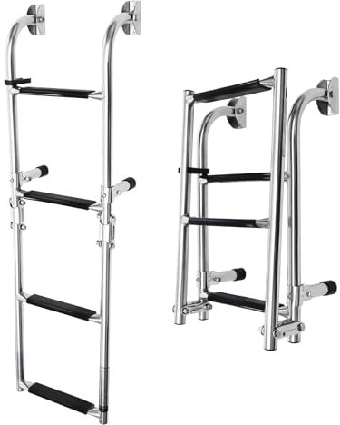 Escalera de acero inoxidable para barcos y piscinas, plegable, tubo deportivo, 4 pasos, para piscina/cubierta/barco, 136 kg, 23,5 x 9,153 x 86,5 cm