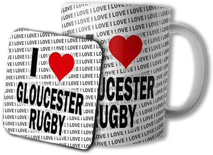 AK Giftshop I Love Gloucester Rugby Mug and Coaster Set, 10oz, Gift