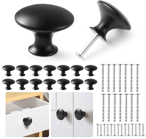 FISKUNYU möbelknöpfe Schwarz,14 Stück Vintage Schrankknäufe 30 mm schrankknöpfe schwarz, knauf für schrank,Schublade,Möbel, Küchenschränke,Kleiderschrank