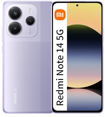Xiaomi Redmi Note 14 5G 6GB RAM + 128GB ROM Smartphone 6.67 pulgadas 120Hz 108MP 5110mAh 45W batería, morado (con cargador)
