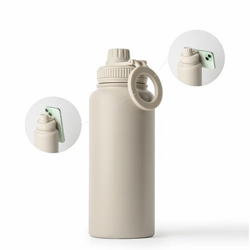 Botella de agua con aro magnetico para el movil y antiderrame. Botella de acero inoxidable 1L BPA free que mantiene el frio o el calor. Botella termica para el gym u oficina. (Duna)