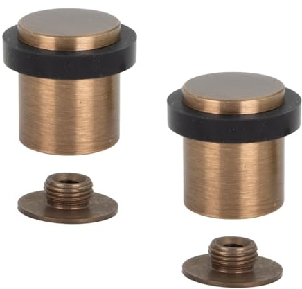 EVI Herrajes | 2er-Set Türstopper | Ø24X30mm | Messing, Leder-Finish - Natur-Silikon-Gummi schwarz | Gewindebasis - Schrauben & Dübel zur Befestigung inklusive | I-180