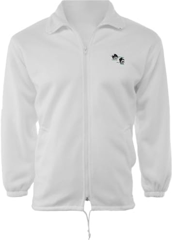 Stylo Online Unisex Polar Fleece Bowling Jacket – White Lawn Bowls Fleece-Lined Jacket with Bowls Logo, Elastic Cuffs, and Side Zipped Pockets