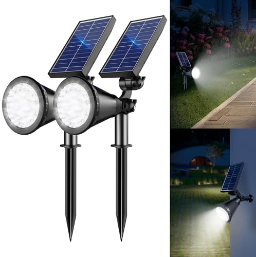 APOMAO Solar Lights Outdoor Waterproof Spot Lights, Cool White 2 Pack