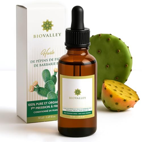 Olio Premium di semi di fichi d'india biologico, 50 ml, 100% puro e naturale, pressato a freddo, 100% puro – trattamento anti-invecchiamento viso e corpo, idratante e antirughe – ricco di vitamina E