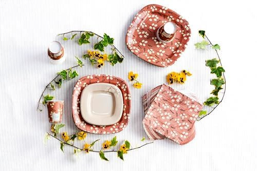 PartyBIO Set Fiori Bianchi 110 Pezzi Stoviglie Biodegradabili Monouso per Feste – Piatti Carta, Bicchieri, Tovaglioli Compostabili per 20 Persone – Ecologiche, Usa e Getta, per Compleanni, Eventi