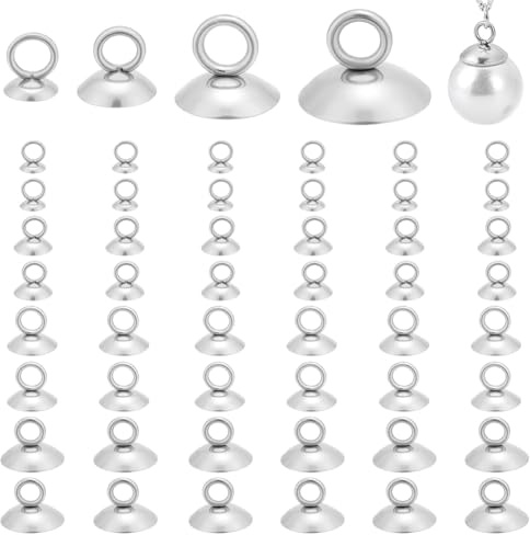 UNICRAFTALE About 80Pcs 4 Sizes Stainless Steel Bail Caps Pendant Bails Globe Glass Bubble Cover Pendants Connector Findings Bead Caps for DIY Jewelry Making Accessories DIY Supplies