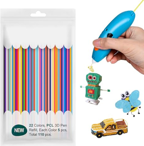 110 Stück 3D Stift Filament PCL, Stift Nachfüllungen 2,5mm, 22 Farben 3D-Pen PCL-Filament für Niedrigtemperatur Stift, Jede Farbe 15.2 cm x 5 Stück, für 3D Drucker Stift