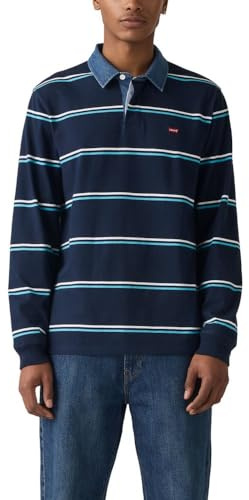 Levi's Men's Classic Long Sleeve Rugby Shirt, (New) Dax Stripe Navy Blazer, XX-Large