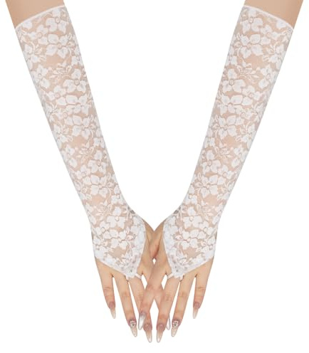 Long Keeper Spitzenhandschuhe Ohne Finger Lange Handschuhe Ellenbogenlang Damen Brauthandschuhe Fingerlose Handschuhe Spitze für Halloween Kostüm Hochzeit