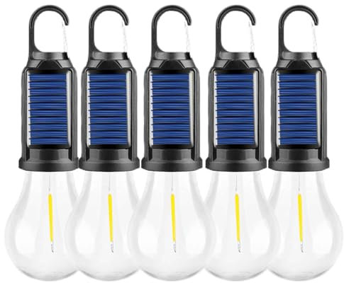 2025 bombilla led solar exterior jardin, actualización tres marchas ajustables luz solar recargable con gancho para Camping al aire libre (5, esférico)