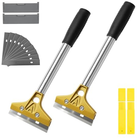 2 Stück Tapetenentferner Set mit 20 Ersatzklingen und Schutzhülle, 30 × 10cm Tapetenschaber mit Gummigriff, Bodenschaber Fensterschaber Farbschaber für Tapeten, Farbe, Kleber, Fliesen