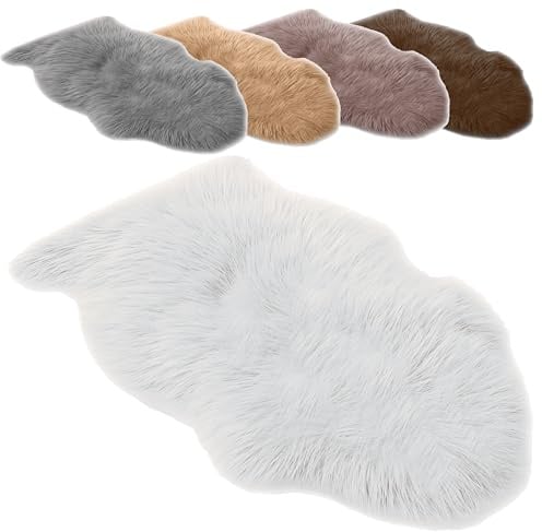 Andreas Dell Schaffell Teppich Echtes Lammfell 100% Naturfell Weicher Sheepskin Teppich, Flauschiger Schafspelz als Bettvorleger, Sitzfell Deko Fell für Sofa & Wohnzimmer (Weiß, M: 90 bis 100cm)