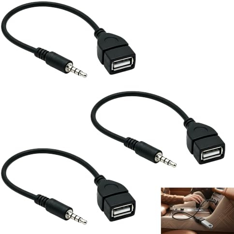 Telaryn 3 cavi USB femmina a jack maschio 3,5 mm, adattatore USB femmina a jack 3,5 mm AUX audio, cavo convertitore USB maschio per riproduzione MP3 Autoradio compatibile con CD DVD con funzione