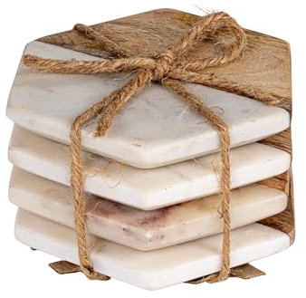 Creative Co-Op Untersetzer aus Marmor und Mangoholz, sechseckig (4er-Set)