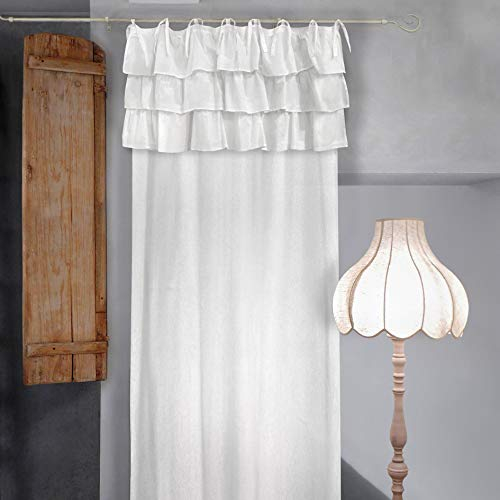 AT17 Vorhang, Shabby Chic und Romantik, Volant, 130 x 290 cm, Weiß, 100% Baumwolle