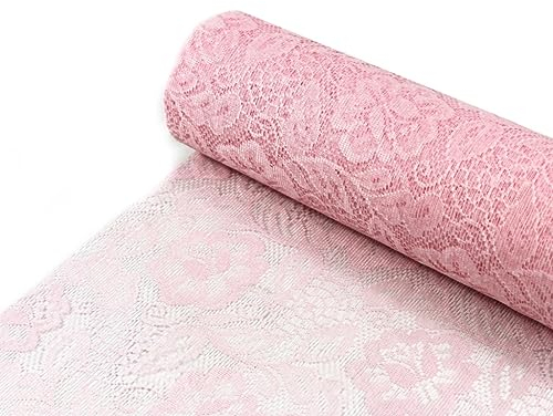 79 - Chemin de Table - Dentelle - Tulle - Rose + 100 cœurs décoratifs gratuits - 300 mm x 5 m - Rose Tendre