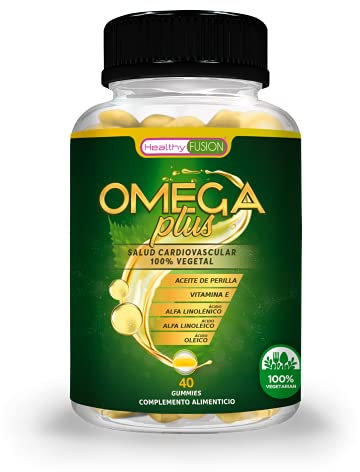 Healthy Fusion Omega Plus | Aceite De Perilla, vitamina E y Ácidos Grasos Omega 3-6-9 | Producto apto para vegetarianos | Procedencia vegetal | Máxima calidad Omega 3 40u