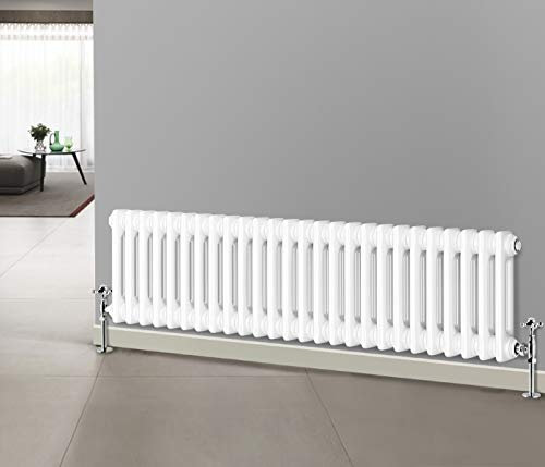 NRG 300 X 1190 mm Gloss White 2 Column Radiators Horizontal Central Heating Cast Iron Rads for Bathroom Living Room and Kitchen