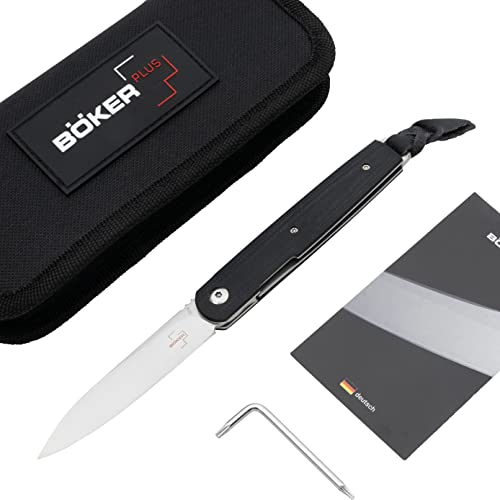 Böker Plus® LRF G10 – Couteau de poche Gentleman avec clip – Couteau EDC avec manche G10 – Couteau Linerlock avec lame VG10 de 7 cm