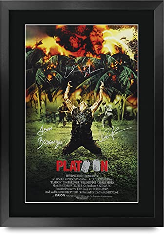 HWC Trading Platoon A3 Gerahmte Signiert Gedruckt Autogramme Bild Druck-Fotoanzeige Geschenk Für Tom Berenger Willem Dafoe Charlie Sheen Filmfans