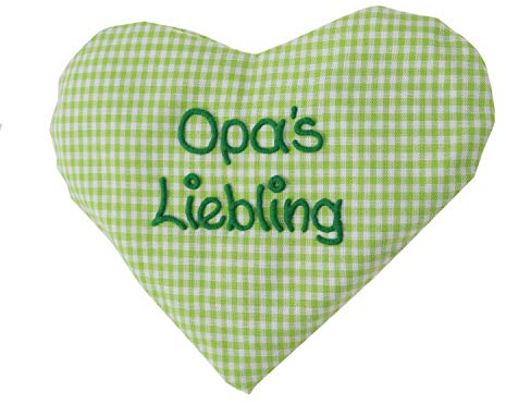 Herzkissen mit Spruch für Babys Wärmekissen mit Rapssamen Rapskissen mit Spruch Körnerkissen Personalisiertes Kissen zum wärmen, Größe: ca.15x17cm (Grün Opas Liebling)
