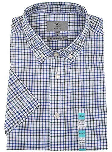 Mens Top UK Store 100% Cotton Short Sleeved Checked Shirt (M, Blue Check)