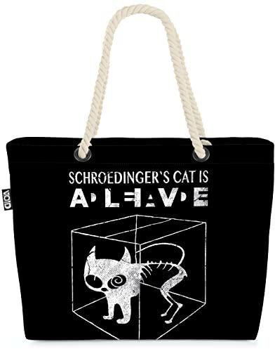 VOID XXL Strandtasche Sheldon Schrödingers Katze Shopper Tasche 58x38x16cm 23L Beach Bag Dead Alive Physik Experiment Schroedingers cat, Kissen Farbe:Blau