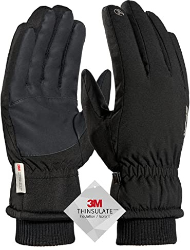 TRENDOUX Gloves for Men, Skiing Snowboard Hiking Outdoor Warm Work Women Windproof Cuff Cold Weather, Fleece Lining, Bike Motorcycle Running Snow (Black XL)