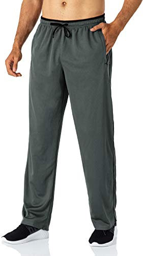 Butrends Leichte Jogginghose Herren Breite Trainingshose mit Reißverschluss Taschen Polyester Meshgewebe Athletic Sporthose Lang Atmungsaktive Laufhose Männer Freizeithosen Grau, XL