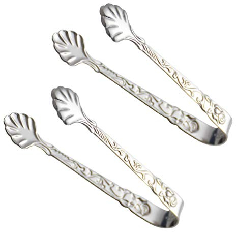 Yardwe 2Pcs Ice Tong Pom Tongs Small Sugar Tongs Stainless Steel Mini Tongs Vintage Rose Design Anti-Skid Foods Clips for Christmas Party Kitchen Serving BBQ Salad Buffet