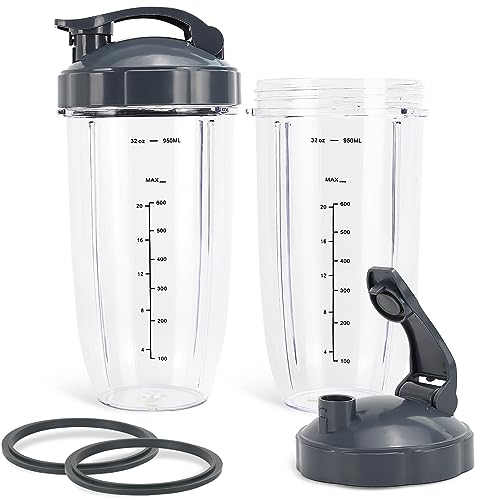 Tasses de rechange 32oz pour Nutribullet Pro 900w & 600w Serise, pièces de rechange avec couvercle Flip-Top et joints d'étanchéité en caoutchouc (2 packs)
