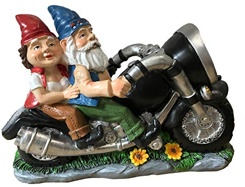 CT DISCOUNT STORE Biker Gartenzwerge Paar auf Motorrad - Outdoor niedliche Figur Motorrad Statuen, Gartenzwerg Outdoor, Biker Paar verliebt, machen Sie Ihr Haus und Garten mehr Spaß, tolles Geschenk