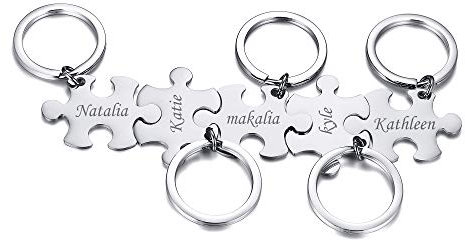 PJ JEWELLERY Personalised Puzzle Keychain for Friend Couple Stainless Steel Custom Friendship Keychain Puzzle Piece for 2,3,4,5, Custom Name Matching Puzzle Pendant Keychain Set, Gift for Sisters