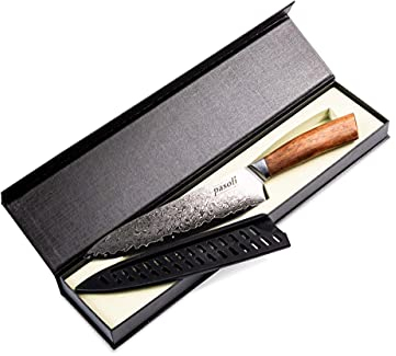 pasoli Cuchillo de chef de Damasco, incluye funda de protección, 67 capas de acero de Damasco VG-10, hoja afilada de 20 cm, mango de madera noble, cuchillo de cocina ideal