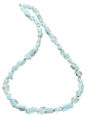 Aquamarin Rohstein Halskette mit Silber Zwischenteilen – Naturstein Kette hellblau, handgemacht, Unikat Schmuck, Boho/Beach Style, Geschenk für sie