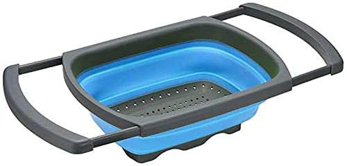Alnicov Scolapasta pieghevole in silicone, scolapasta da sopra il lavello, colino per verdura/frutta, con manici estensibili, per pasta, verdure, frutta, blu