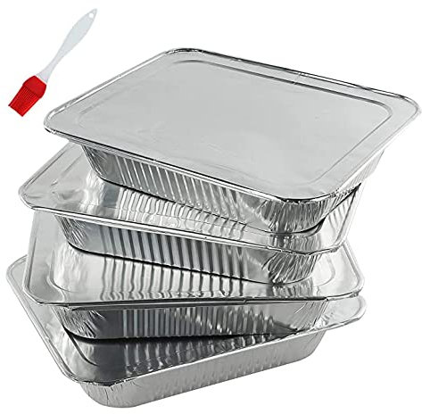 WSHA Paquete de 10 sartenes de Papel de Aluminio, recipientes para Platos Desechables con Tapa, 400 ml, 150 x 120 x 48 mm