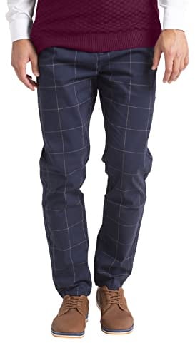 BlauerHafen Herren Formale Hose Karo-Muster Slim-fit Wrinkle-Resistant Flat-Front Retro Vintage Tailored Fit Smart Office Business Suit Chino Pant (Navy, 36W / 30L)