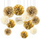 CC wonderland zone Goldene Hochzeit Deko,12 Stück Gold Creme Papier Pompons,Beige Weiß PomPoms für Party Deko
