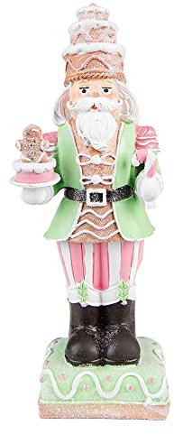 Clayre & Eef Figur Nussknacker 24 cm Grün Rosa Polyresin Weihnachtsdekoration