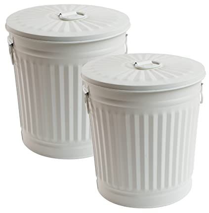 Jinfa | 2 Jeux Poubelle en métal galvanisé avec poignées et couvercle | Blanc Crème | Diamètre Ø 21,5 cm - Hauteur 21,5 cm | Capacité: 7 litres