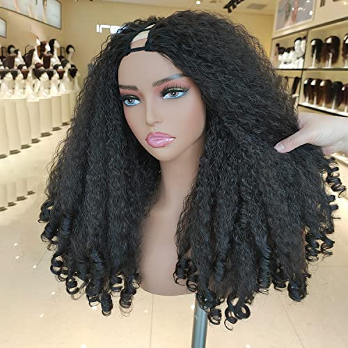 Afro-Perücke, lockig, V-Scheitel, synthetische geflochtene Haarstruktur mit einzigartigen, federnden Locken am Ende, 50,8 cm, weich, lockig, V-Teil-Perücke, synthetisch, für schwarze Frauen, kein