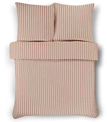 Stupendo 3 teilig Seersucker Bettwäsche Bettgarnitur Set Bettdeckenbezug 200x220 cm - 2 x Kissenbezug 80x80cm - mit Reißverschluss Oeko-TEX Zertifikat Terrakotta - Creme