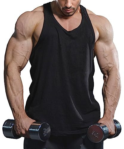 Lehmanlin Herren Sport Stringer Tank top,Bodybuilding Workout Tank Tops für das Fitnessstudio,Tägliches Training lässige T-Shirts Quick Dry(Pures Schwarz, M)