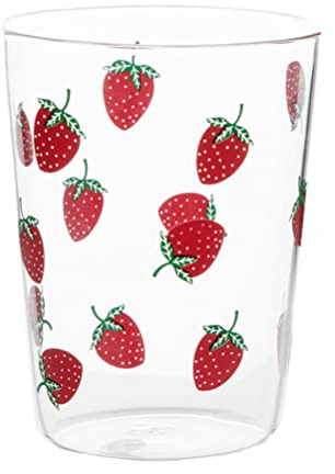 Luxshiny Tazas De Vidrio Transparente Taza De Te Taza De Agua De Fresa Tazas De Te Taza Transparente Linda Con Patrón De Fresa Taza De Café Transparente Taza De Fresa Impresión Vaso